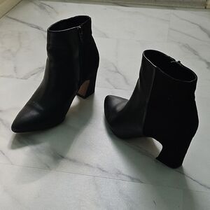 Pointy Toe, 2.5 Inch, Suede and leather, 41 Hawthorn Sleek Black Ankle Booties